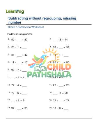 Preview of Subtracting 1 Digit From 2 Digit Missing Number No Regrouping F