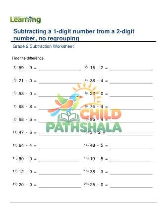 Preview of Subtracting 1 Digit From 2 Digit No Regrouping