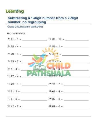 Subtracting 1 Digit From 2 Digit No Regrouping D