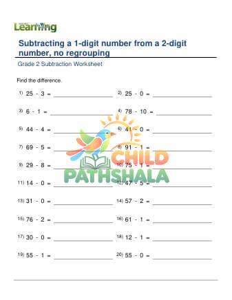 Preview of Subtracting 1 Digit From 2 Digit No Regrouping F
