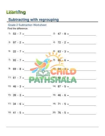 Subtracting 1 Digit From 2 Digit With Regrouping A