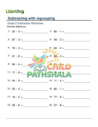 Subtracting 1 Digit From 2 Digit With Regrouping B