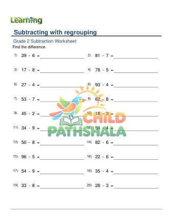 Preview of Subtracting 1 Digit From 2 Digit With Regrouping F