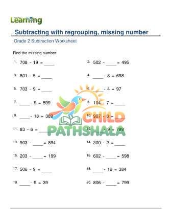Subtracting 1 Digit From 3 Digit Missing Number D