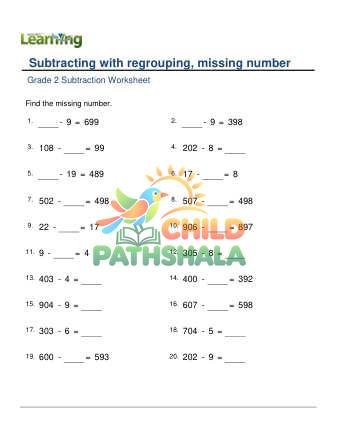 Subtracting 1 Digit From 3 Digit Missing Number E