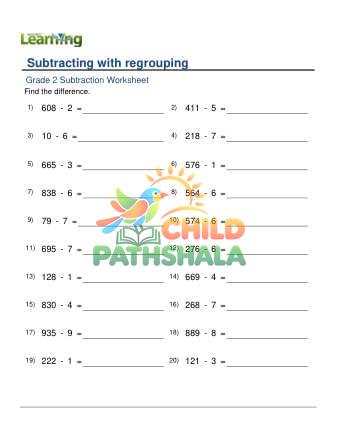 Preview of Subtracting 1 Digit From 3 Digit With Regrouping F