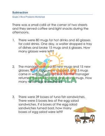 Word Problems Subtraction B Worksheet for Grade 2