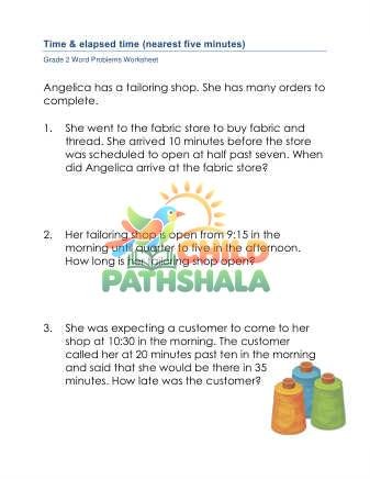 Elapsed Time Word Problems D Worksheet for Grade 2