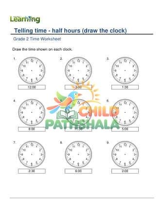 Telling Time Half Hours Draw Clock E