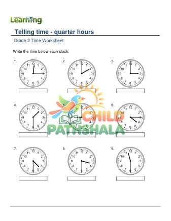 Telling Time Quarter Hours F Worksheet for Grade 2