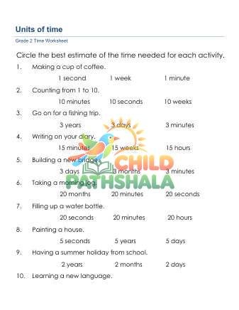 Time Units A Worksheet for Grade 2