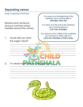 Commas Names A Worksheet for Grade 2