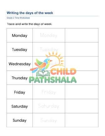 Days Of The Week Worksheet for Grade 2