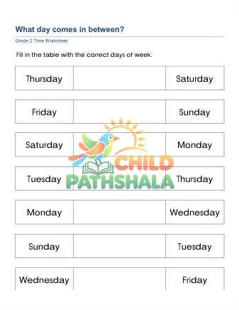Preview of Days Of The Week Between