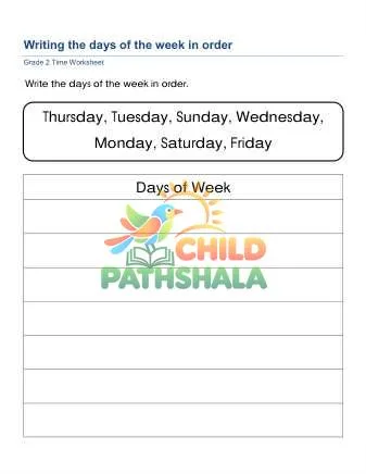 Preview of Days Of The Week Order