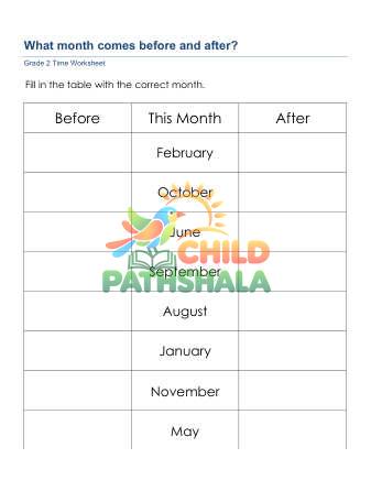 Preview of Months Of Year After Before A