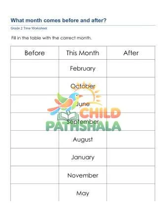 Preview of Months Of Year After Before
