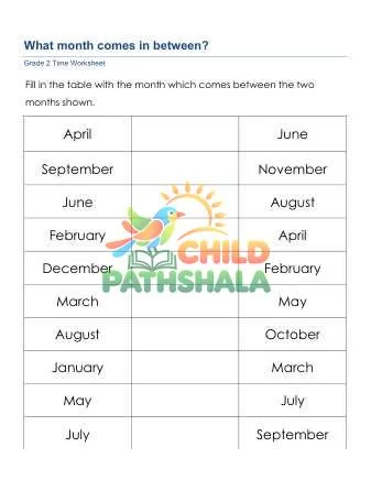 Preview of Months Of Year Between