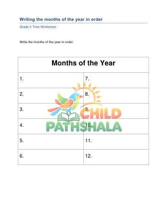 Preview of Months Of Year Order