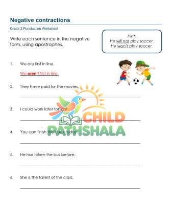 Negative Contractions B Worksheet for Grade 2