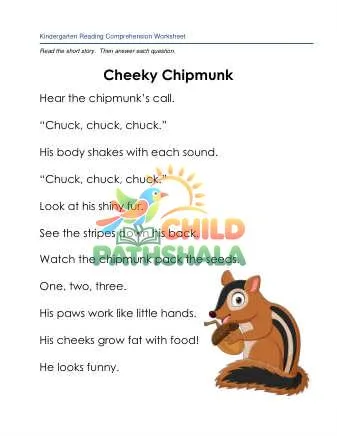 Preview of Reading Comprehension Story Cheeky Chipmunk