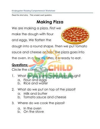 Preview of Reading Comprehension Story Making Pizza