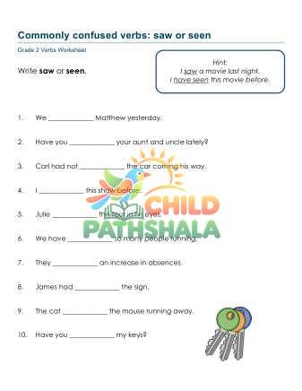 Saw Seen Worksheet for Grade 2