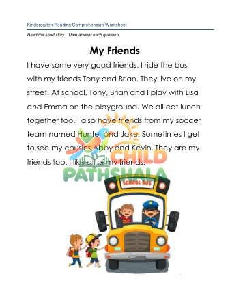 Preview of Reading Comprehension Story My Friends