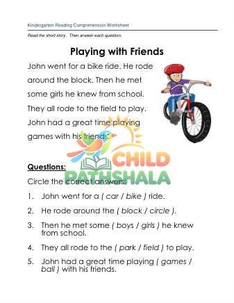 Preview of Reading Comprehension Story Playing With Friends