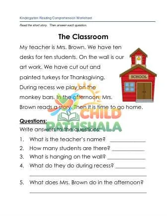 Preview of Reading Comprehension Story The Classroom