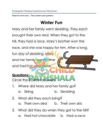Preview of Reading Comprehension Story Winter Fun