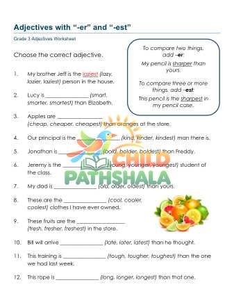 Er Est Adjectives B Worksheet for Grade 3