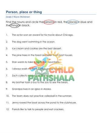 Grammar Grade 3 Nouns Person Place Thing 1