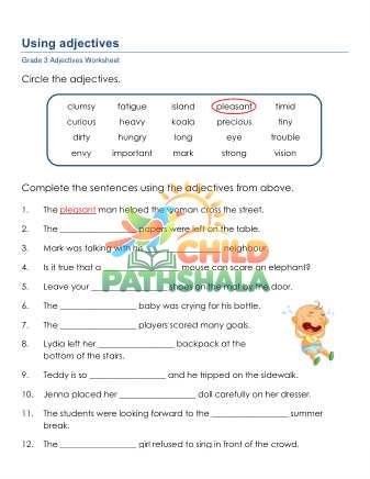 Grammar Worksheet Grade 3 Adjectives Sentences 0
