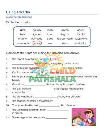 Preview of Grammar Worksheet Grade 3 Adverbs Sentences