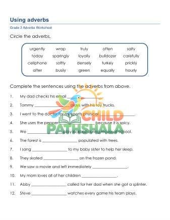 Grammar Worksheet Grade 3 Adverbs Sentences 1