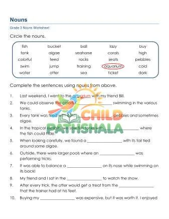 Preview of Grammar Worksheet Grade 3 Nouns