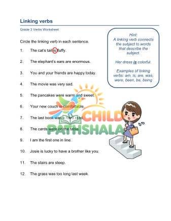 Linking Verbs B Worksheet for Grade 3