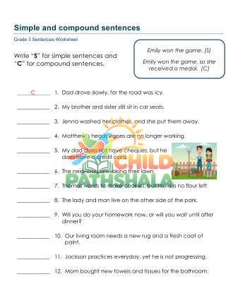 Simple Compound Sentence B Worksheet for Grade 3