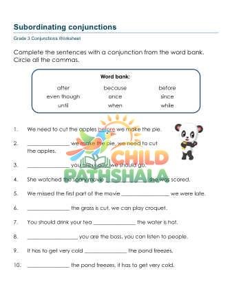 Preview of Subordinating Conjunctions B