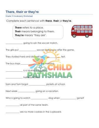 There They Are Their Sentences 2 Worksheet for Grade 3