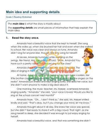 Main Idea Lel Worksheet for Grade 3