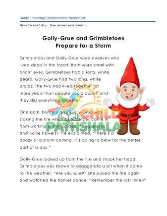 Story Golly Grue And Grimbletoes Worksheet for Grade 3