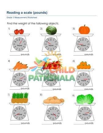 Weight Reading Scale Worksheet for Grade 3