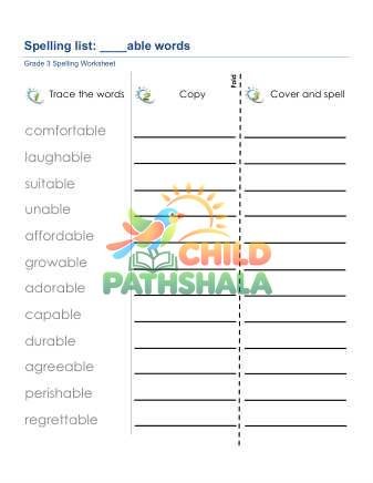Preview of Spelling List Able Words