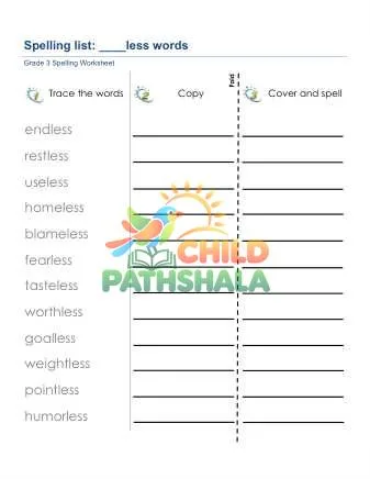 Preview of Spelling List Less Words