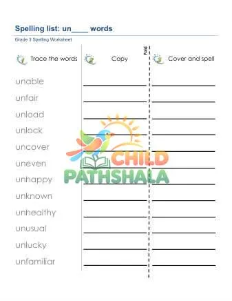 Preview of Spelling List Un Words