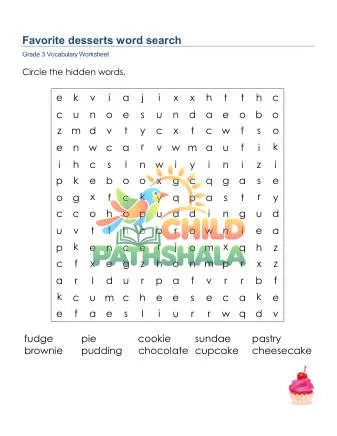 Preview of Desserts Word Search Lowercase