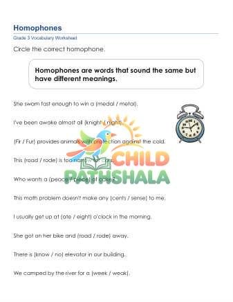 Homophones 2 Worksheet for Grade 3