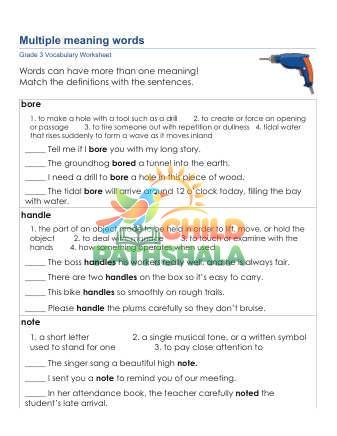 Multiple Meaning Words 4 Worksheet for Grade 3
